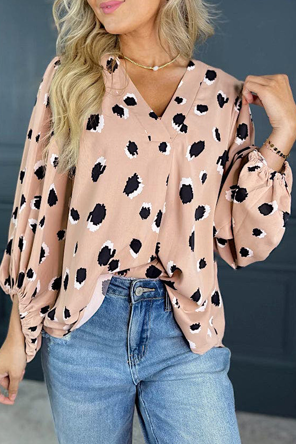 Leopard V-Neck 3/4 Sleeve Blouse