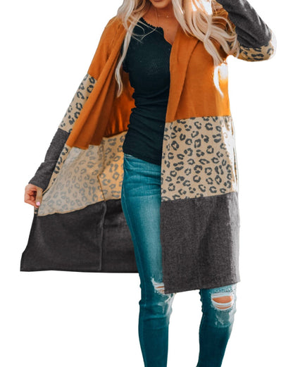 Leopard Colorblock Open Front Cardigan