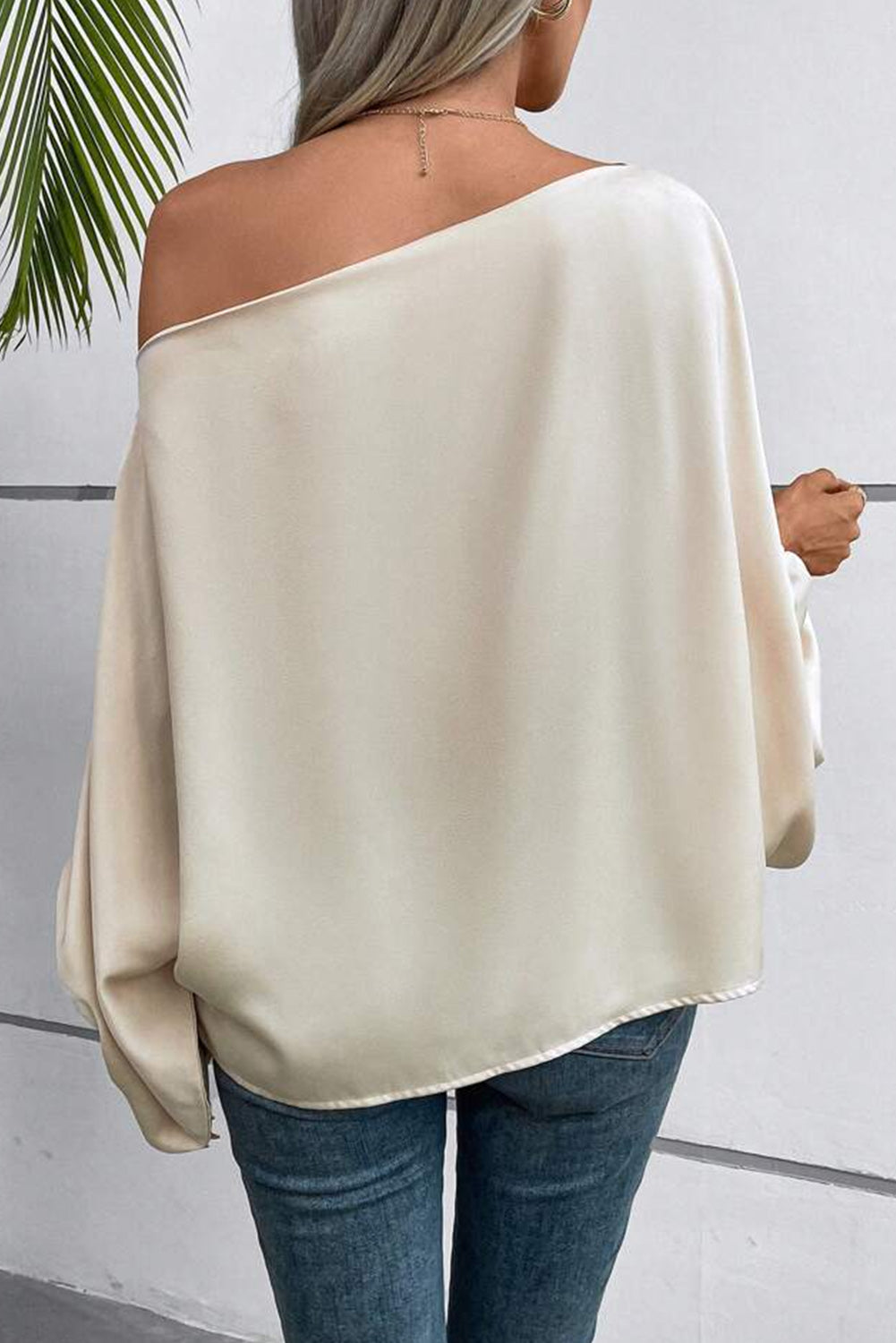 Satin Asymmetrical Balloon Sleeve Blouse