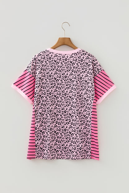 Leopard Patchwork Short Sleeve Loose Top