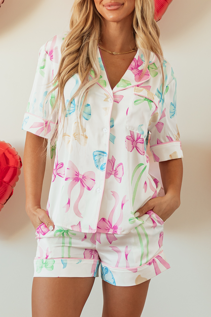 Bow Shirt and Shorts Pajama Set