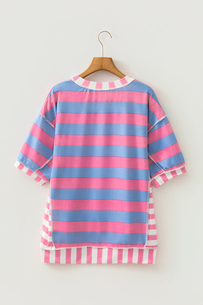 Stripe Patchwork Exposed Seam Oversized Top