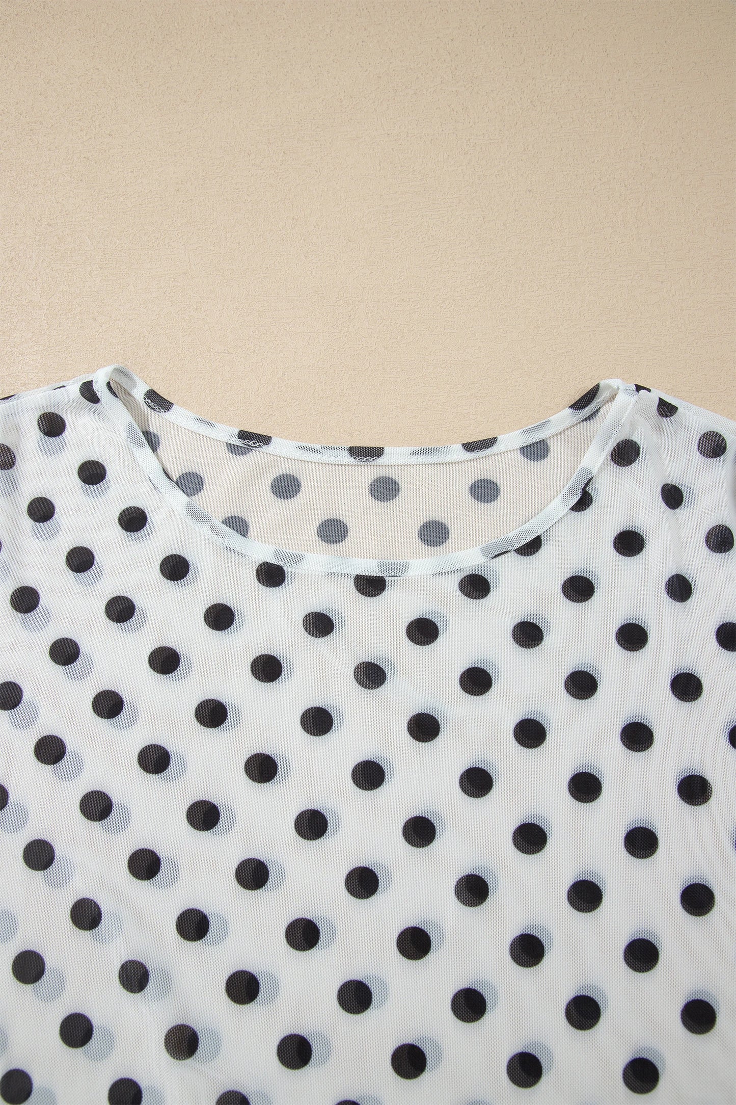 Polka Dot Sheer Mesh Long Sleeve Shift Top