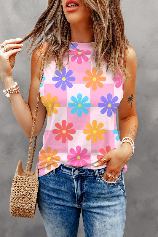 Floral Round Neck Sleeveless Top