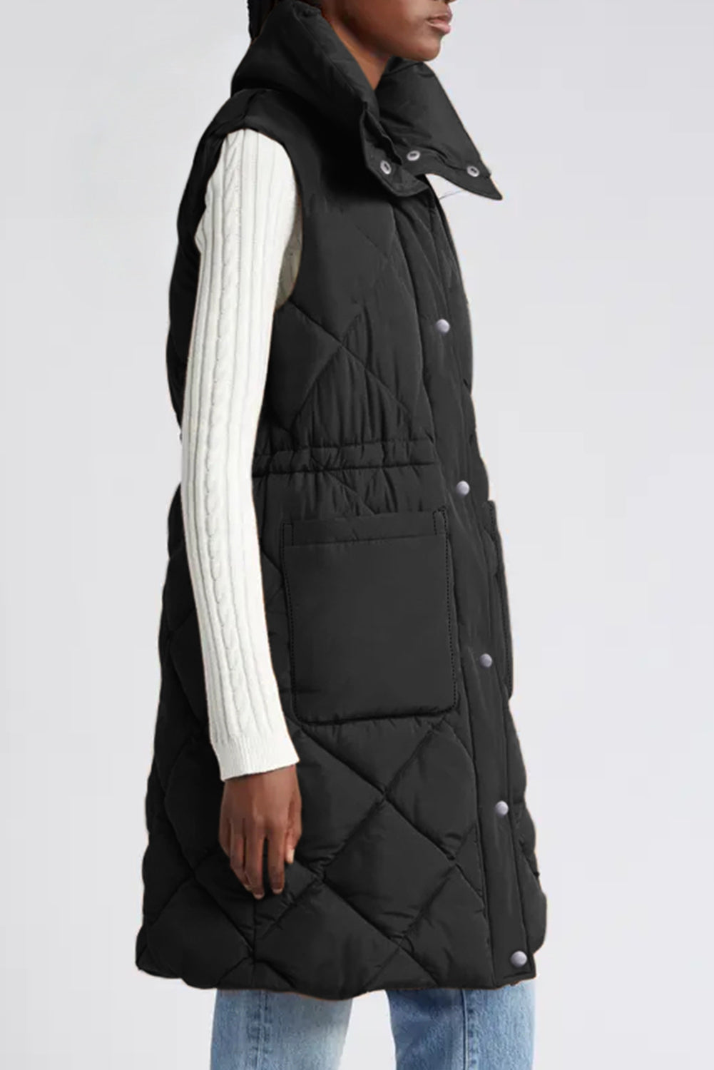 Quilted Longline Pocketed Puffer Vest