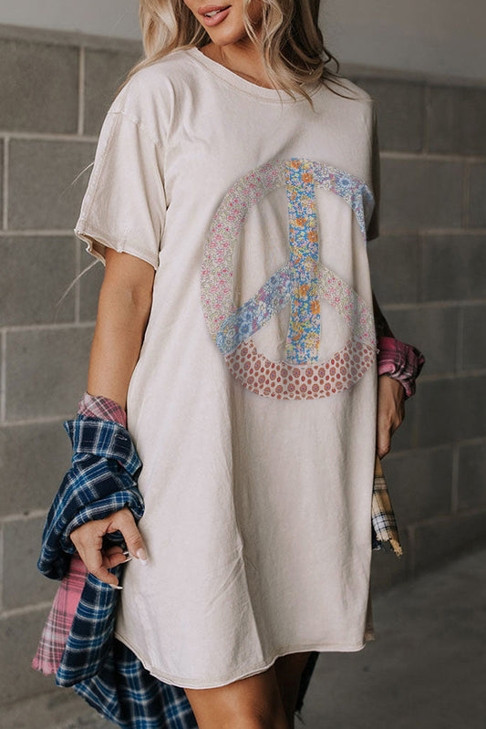 Floral Peace Sign T-Shirt Dress