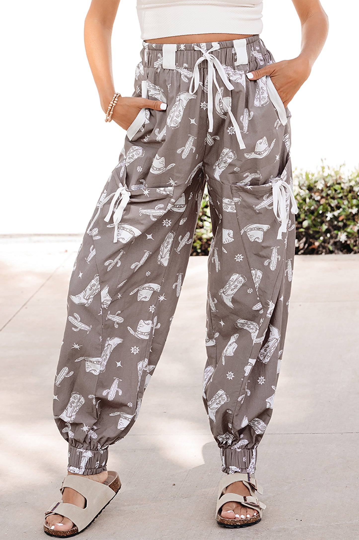 Western Cactus Cowgirl Drawstring Jogger Pants
