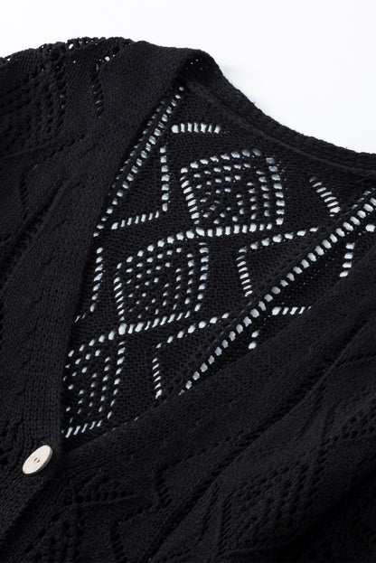 Solid Openwork Knit Button-Up Cardigan