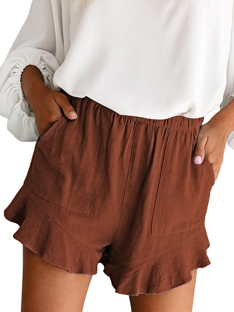 Ruffle Pocketed High Waist Shorts