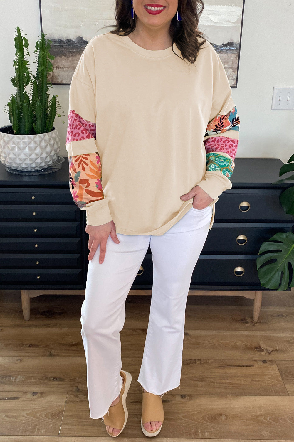 Patchwork Long Sleeve Sweatshirt Plus Size