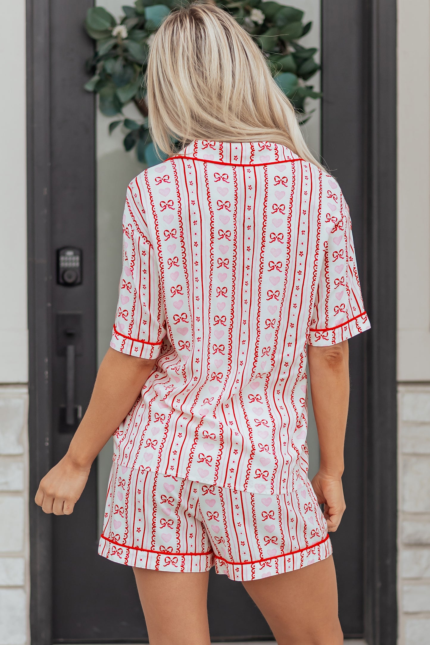 Bow Heart Top and Shorts Pajama Set