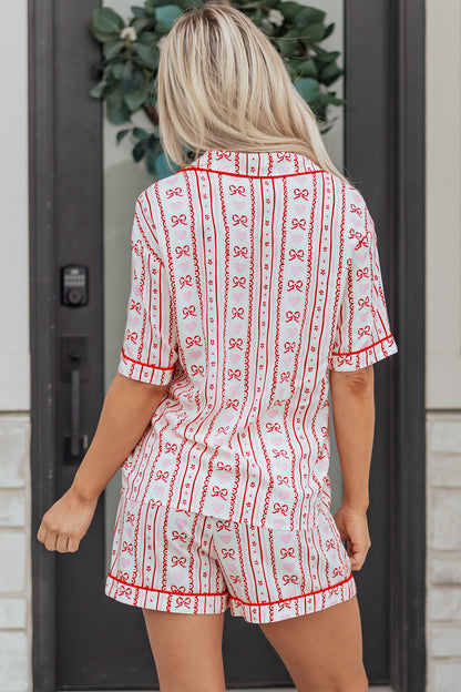Bow Heart Top and Shorts Pajama Set