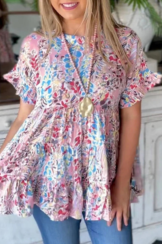 Floral Ruffle Sleeve Babydoll Top