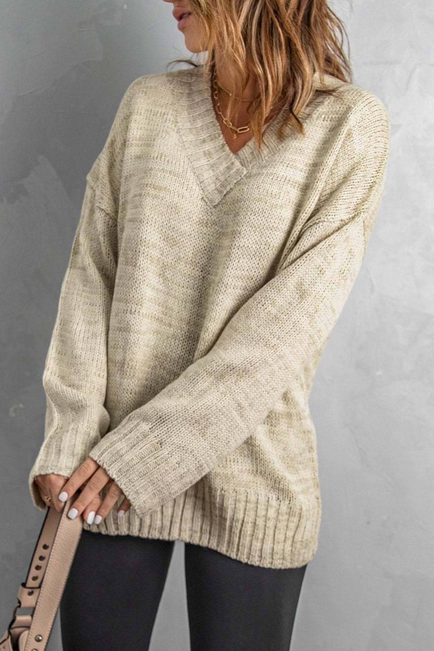 Drop Shoulder V-Neck Sweater