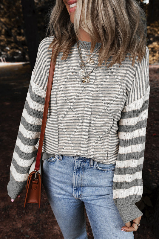 Stripe Texture Ribbed Trim Sweater