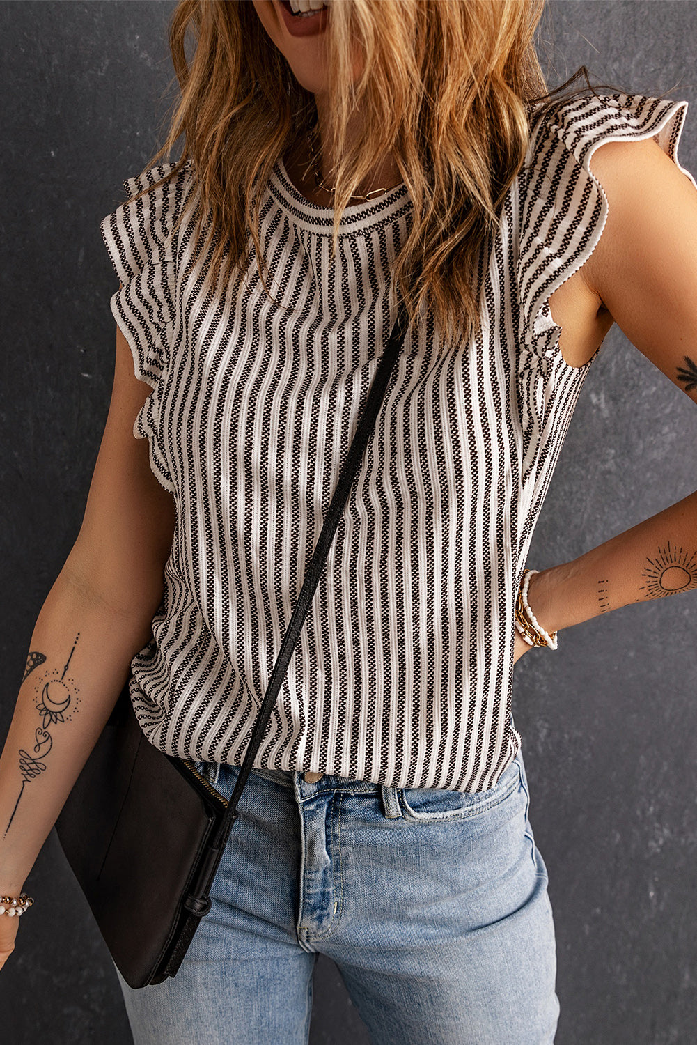 Stripe Flutter Sleeve Tank Top