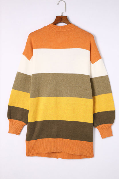 Colorblock Open Front Pocketed Cardigan