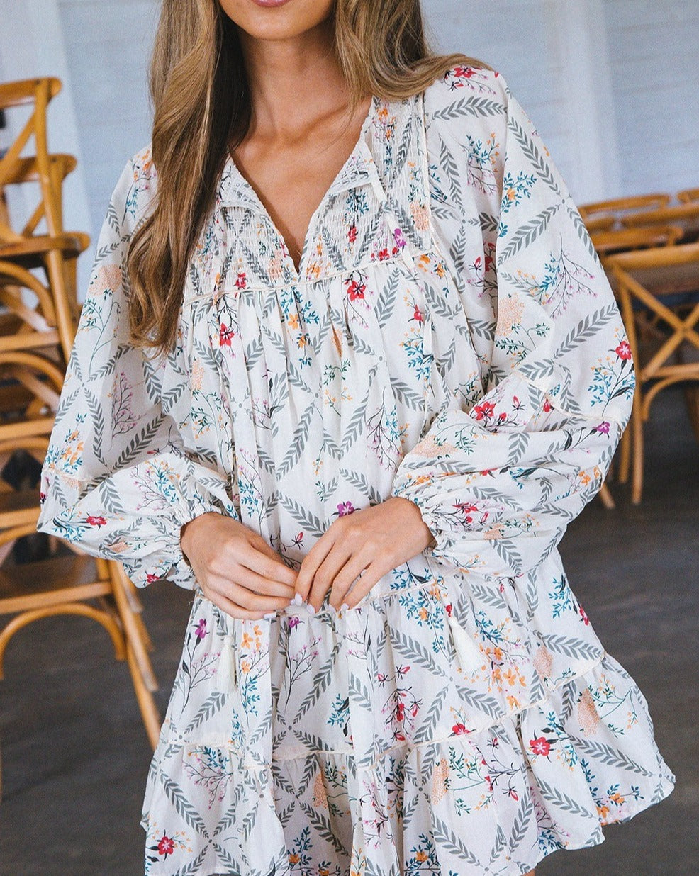 Boho Floral Ruffle Dress