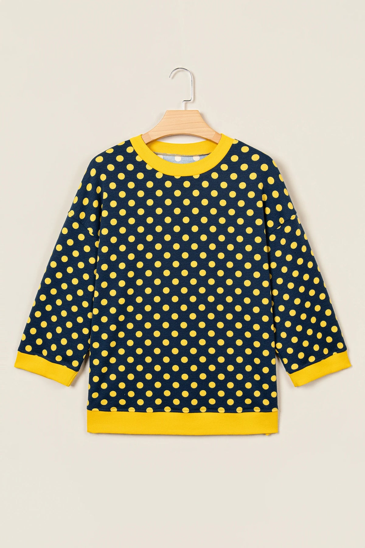 Polka Dot Contrast Trim 3/4 Sleeve Top