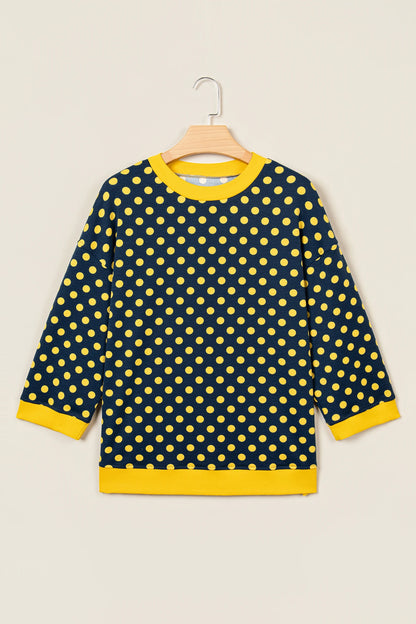 Polka Dot Contrast Trim 3/4 Sleeve Top