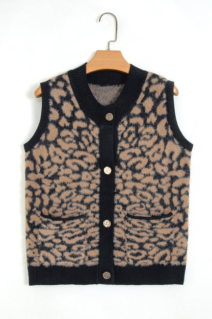 Leopard Sleeveless Regular Wash Knit Vest