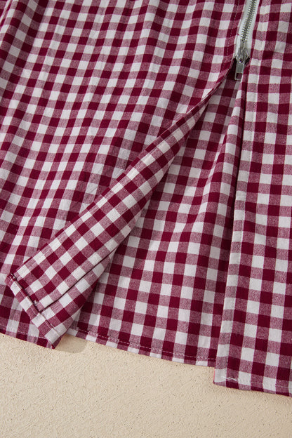 Gingham Plaid Zipped Cinched Waist Maxi Dress
