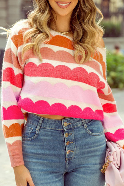 Stripe Balloon Sleeve Sweater