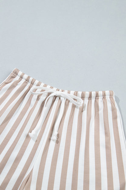 Stripe Colorblock Polo Top & Drawstring Shorts Set