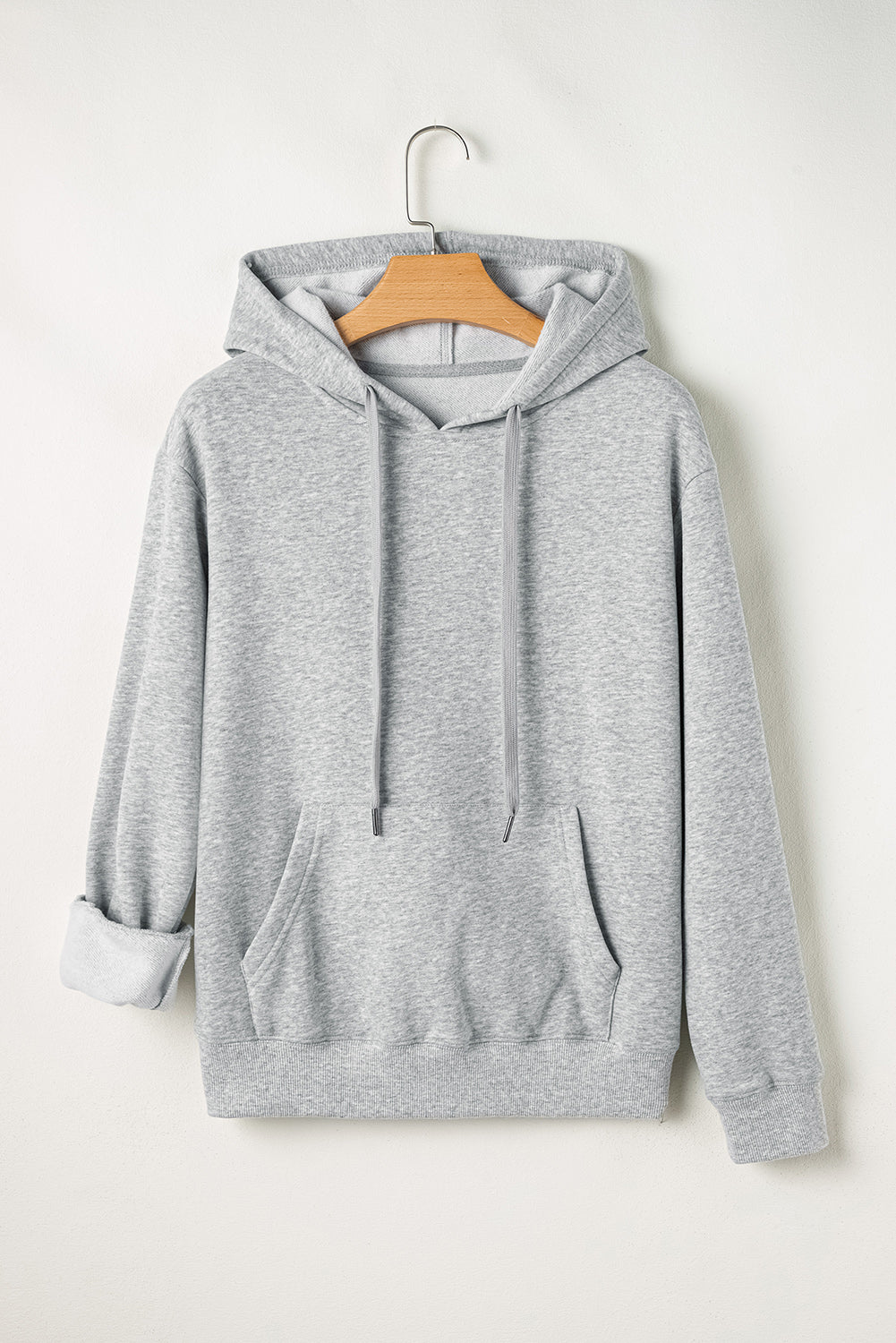 Solid Pocketed Drawstring Hoodie