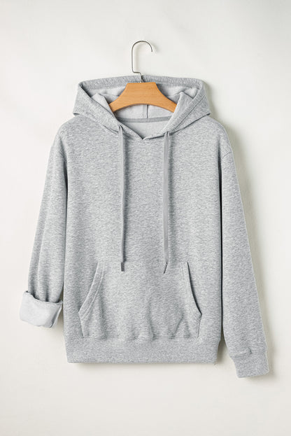 Solid Pocketed Drawstring Hoodie