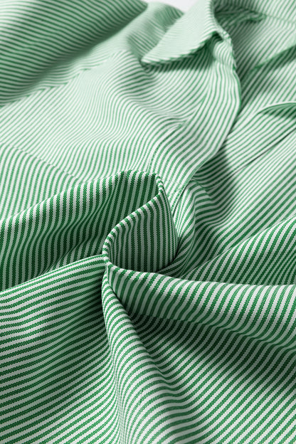 Stripe Tied Short Sleeve Collared Blouse