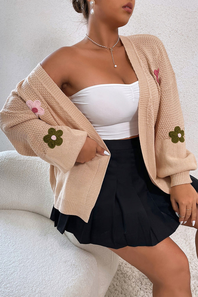 Floral Applique Drop Shoulder Cardigan