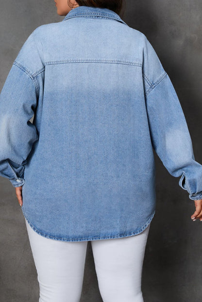 Plus Size Denim Button-Up Shacket