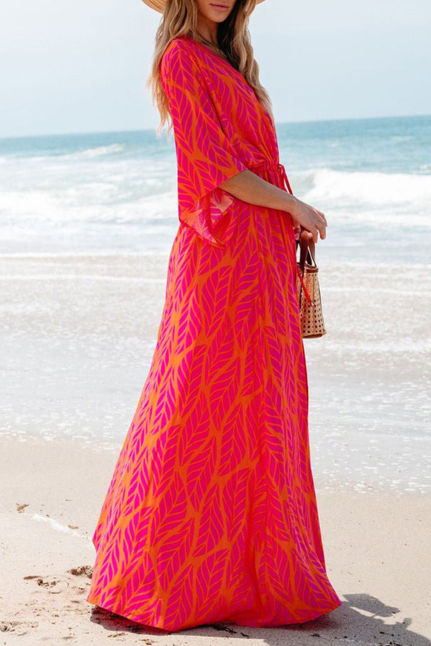 Tropical 3/4 Sleeve Maxi Dress