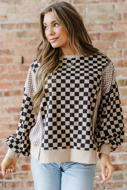 Checker Patchwork Long Sleeve Top