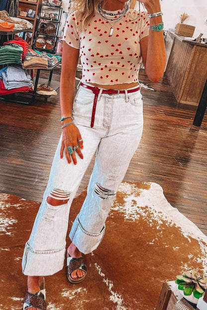Heart Mesh Short Sleeve Top