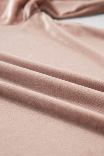 Solid Velvet Frilled Neck Long Sleeve Top