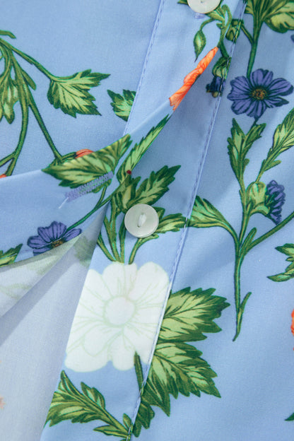 Floral 3/4 Sleeve Button Down Collared Blouse
