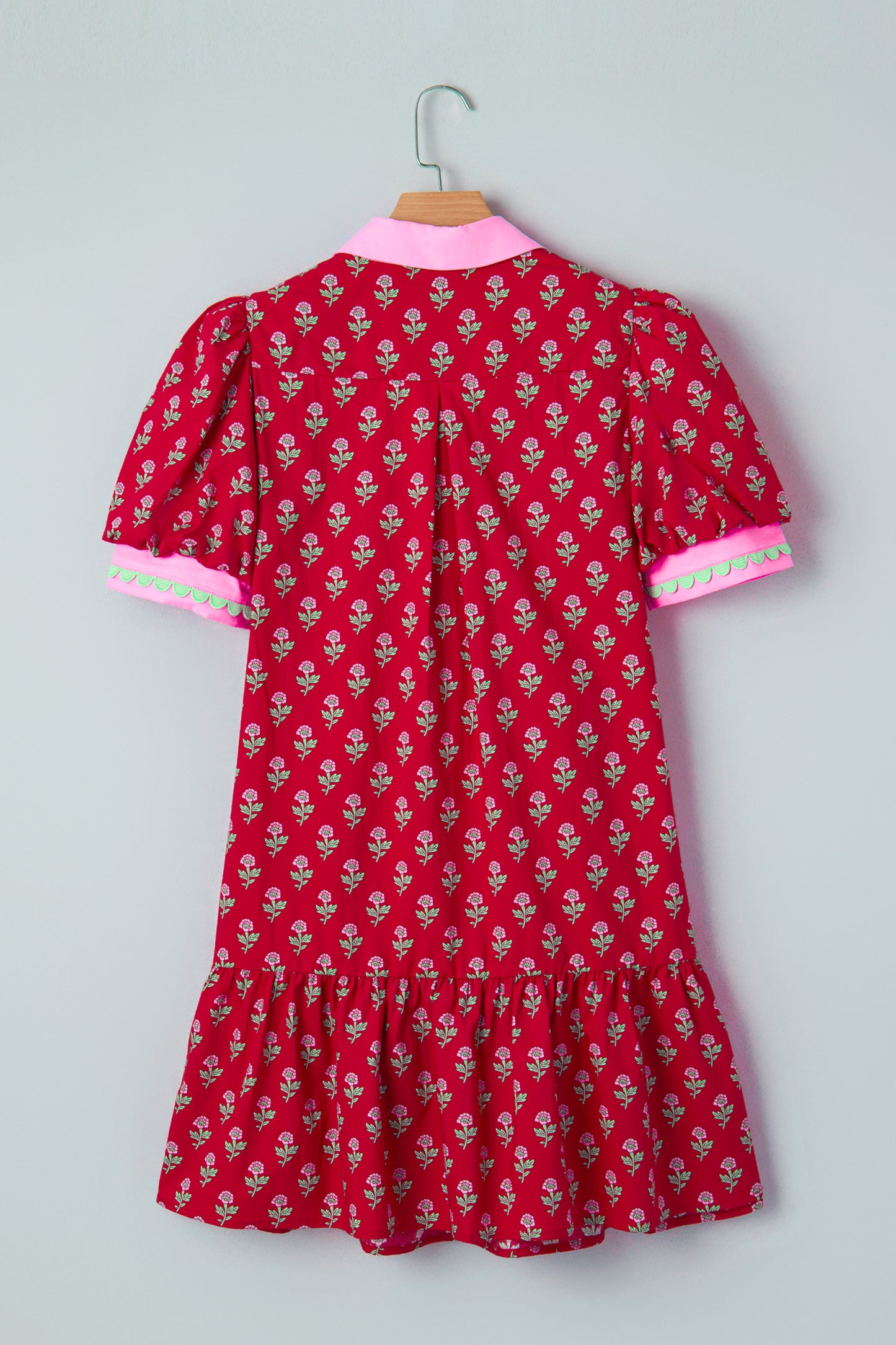 Floral V-Neck Short Bubble Sleeve Mini Dress