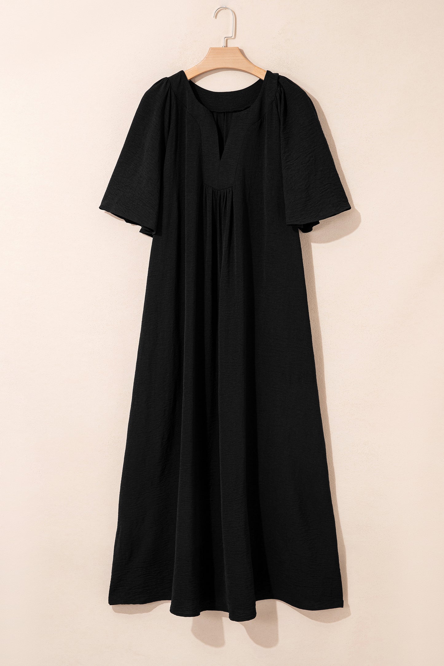 Plus Size Solid Notched Neck Short Sleeve Dress