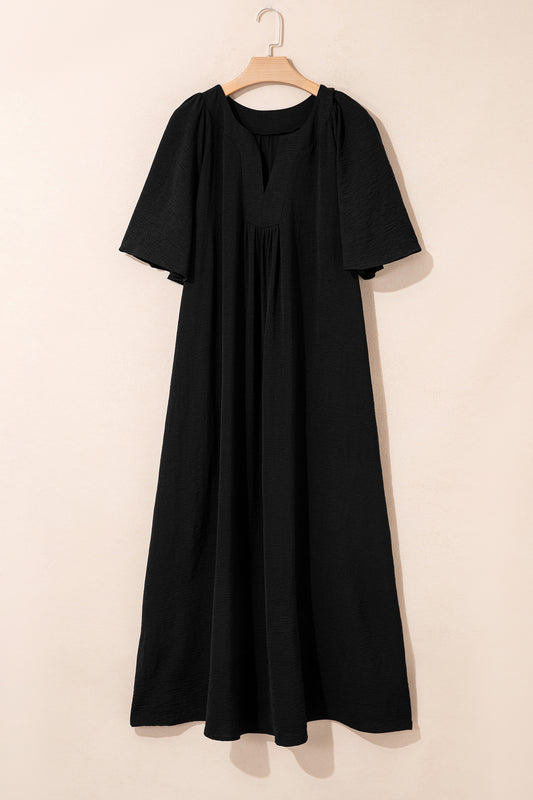 Plus Size Solid Notched Neck Short Sleeve Dress