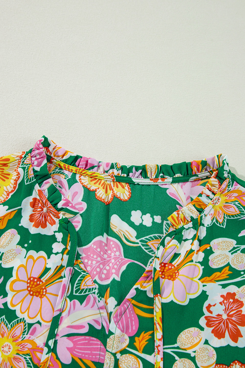 Plus Size Floral Long Sleeve V-Neck Babydoll Top