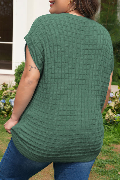 Plus Size Solid Textured Knit Short Sleeve Sweater