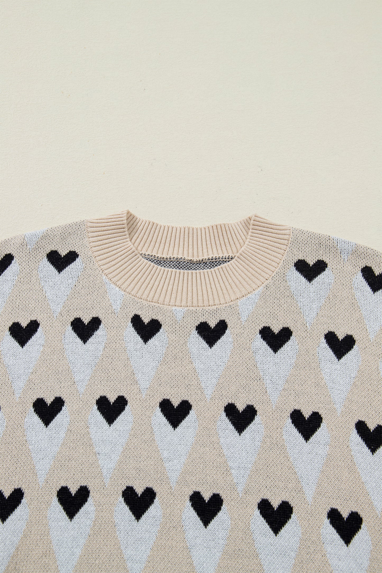 Valentine Geometric Heart Ribbed Trim Sweater