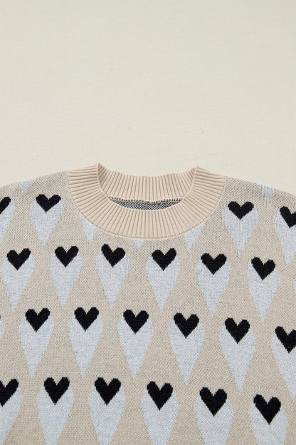 Valentine Geometric Heart Ribbed Trim Sweater