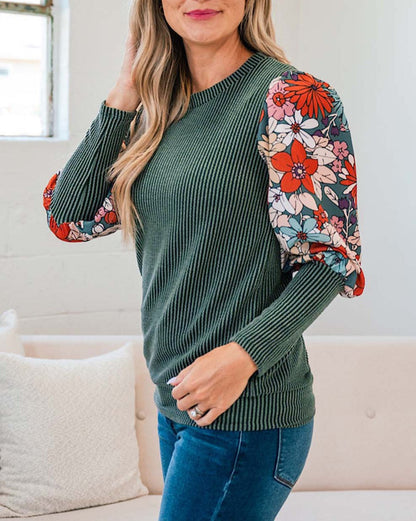 Floral Colorblock Bishop Sleeve Top