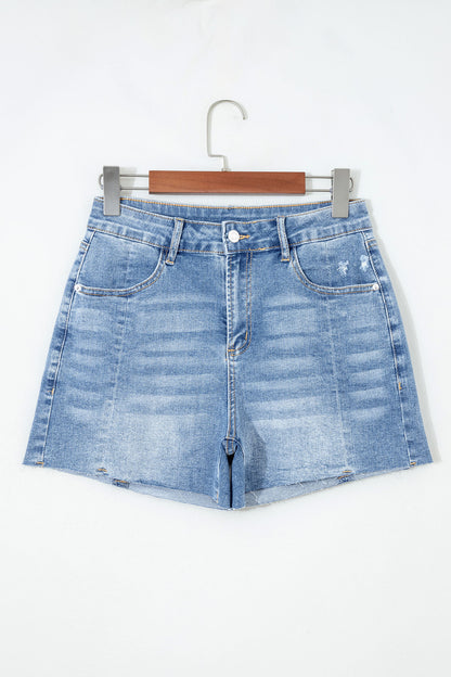Acid Wash Denim Raw Hem Shorts