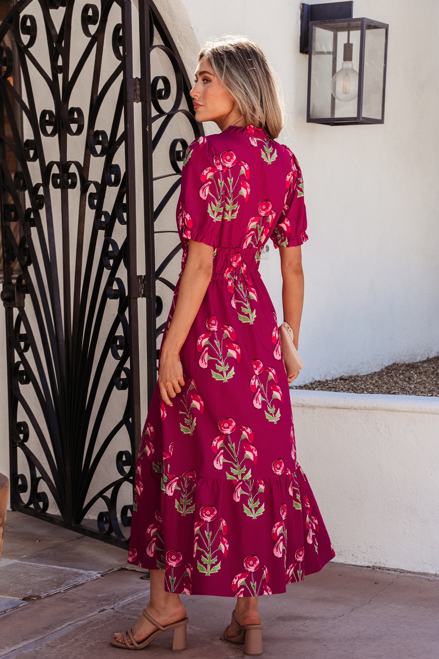 Floral Frilled V-Neck Ruffle Maxi Dress