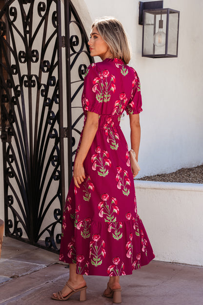 Floral Frilled V-Neck Ruffle Maxi Dress