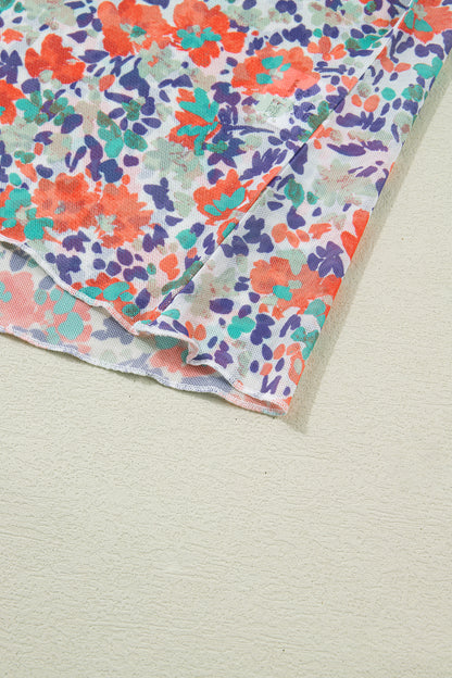 Floral Mesh Long Sleeve Mock Neck Top